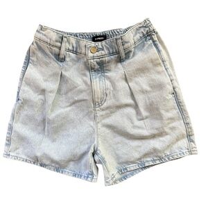 Express High-Rise Pleated Denim Shorts in Light Blue